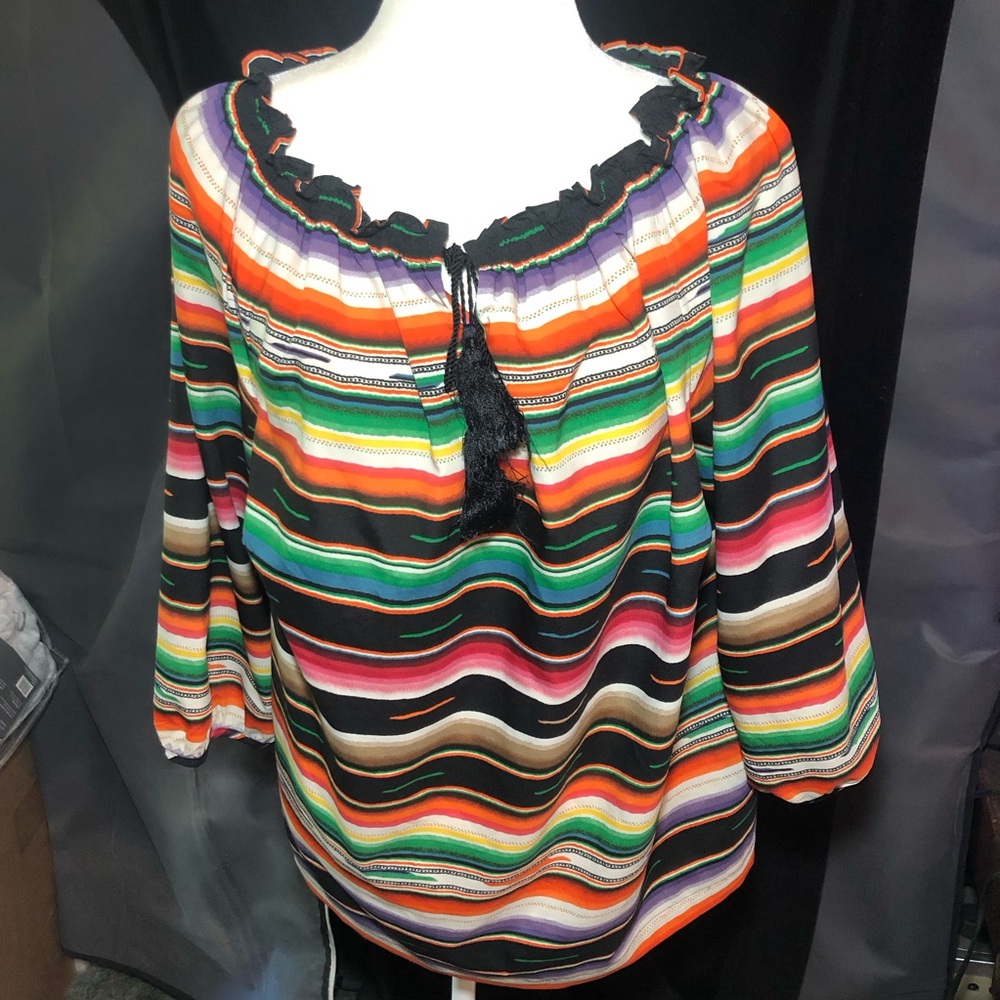 Lauren Ralph Lauren Southwest Stripe Top Women’s Size 1X Tunic Tassel Mature EUC
